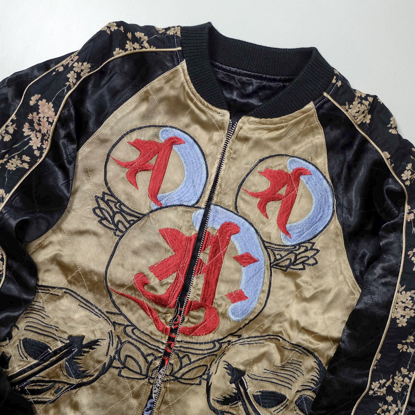 GASBAG Punk Rock Vintage Japanese Japan Skeleton Fish Dragon Nihongo Green Embroidered Yokosuka Jumper Bomber Sukajan Souvenir Jacket M