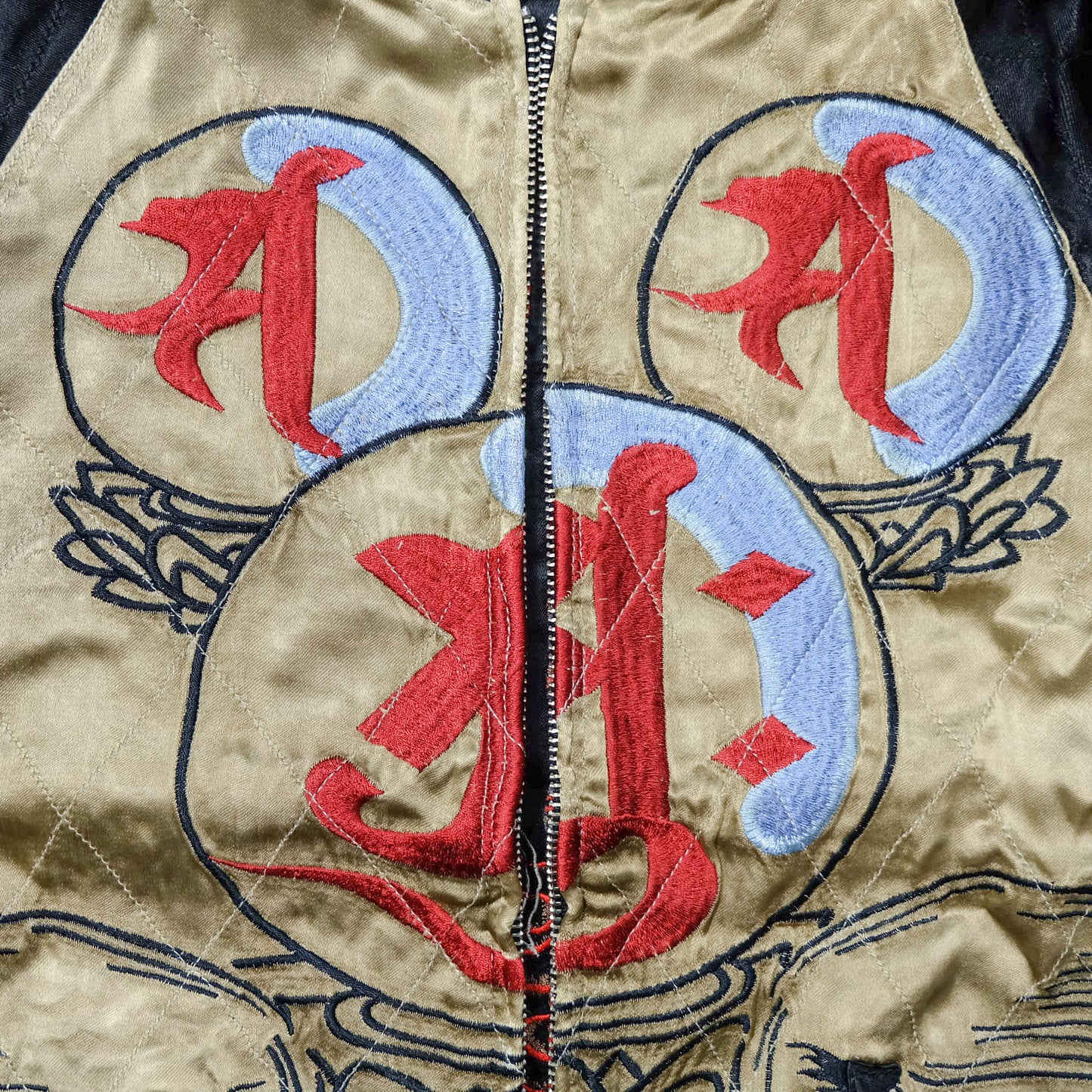 GASBAG Punk Rock Vintage Japanese Japan Skeleton Fish Dragon Nihongo Green Embroidered Yokosuka Jumper Bomber Sukajan Souvenir Jacket M