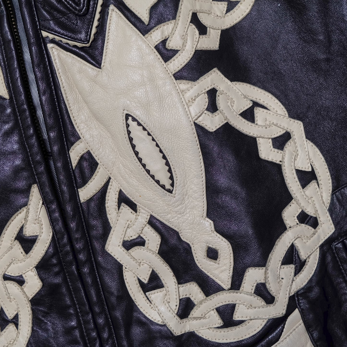 Vintage Marc Buchanan Pelle Pelle Leather Jacket Size 38 Black Cream Chain Sword Hip Hop Bomber 90s Oversized Blouson