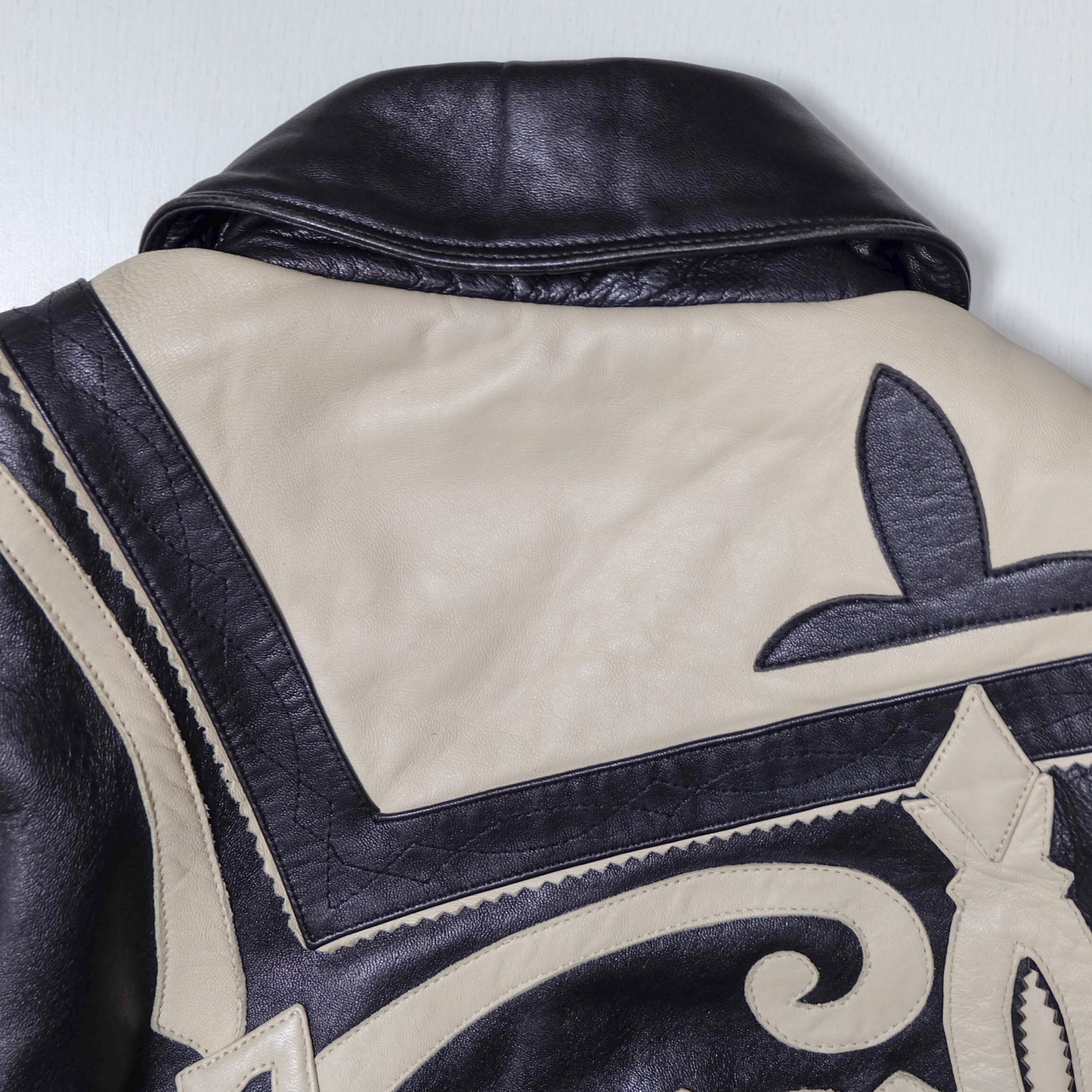 Vintage Marc Buchanan Pelle Pelle Leather Jacket Size 38 Black Cream Chain Sword Hip Hop Bomber 90s Oversized Blouson