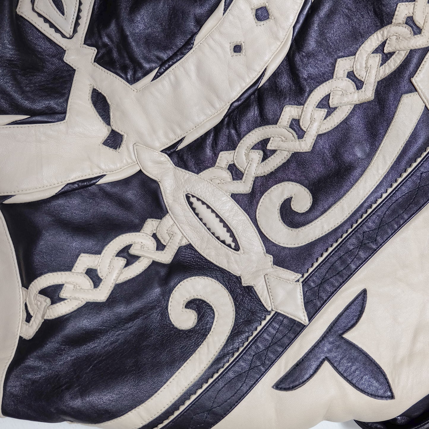 Vintage Marc Buchanan Pelle Pelle Leather Jacket Size 38 Black Cream Chain Sword Hip Hop Bomber 90s Oversized Blouson