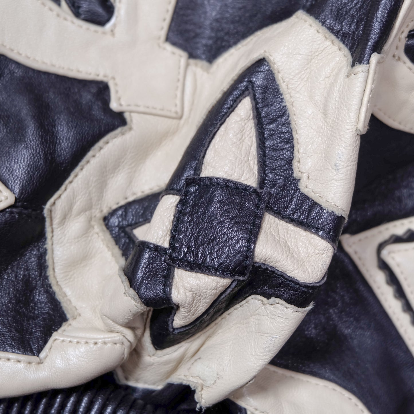 Vintage Marc Buchanan Pelle Pelle Leather Jacket Size 38 Black Cream Chain Sword Hip Hop Bomber 90s Oversized Blouson
