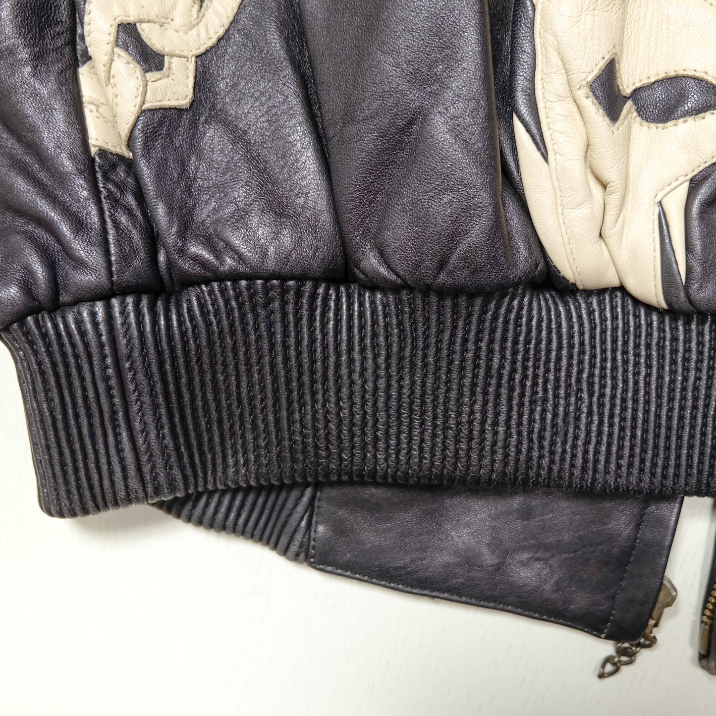 Vintage Marc Buchanan Pelle Pelle Leather Jacket Size 38 Black Cream Chain Sword Hip Hop Bomber 90s Oversized Blouson