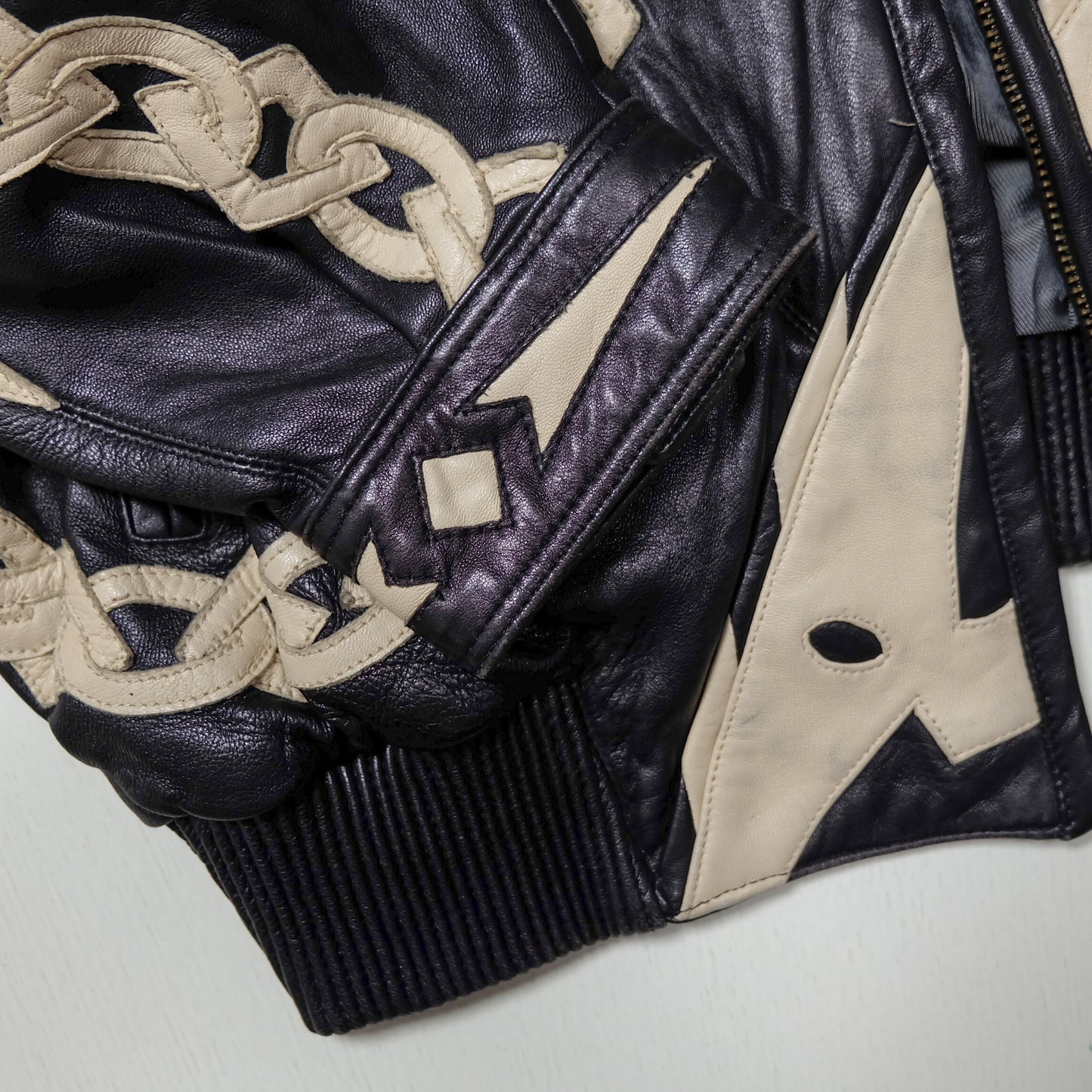 Vintage Marc Buchanan Pelle Pelle Leather Jacket Size 38 Black Cream Chain Sword Hip Hop Bomber 90s Oversized Blouson