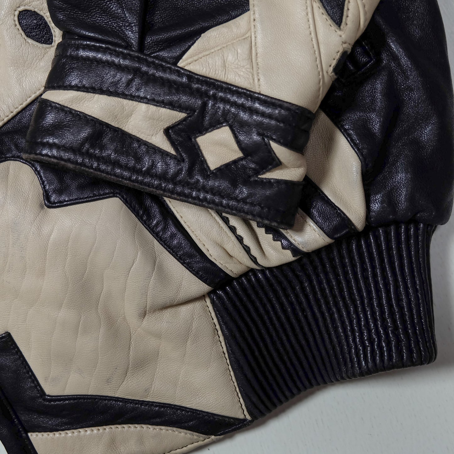 Vintage Marc Buchanan Pelle Pelle Leather Jacket Size 38 Black Cream Chain Sword Hip Hop Bomber 90s Oversized Blouson
