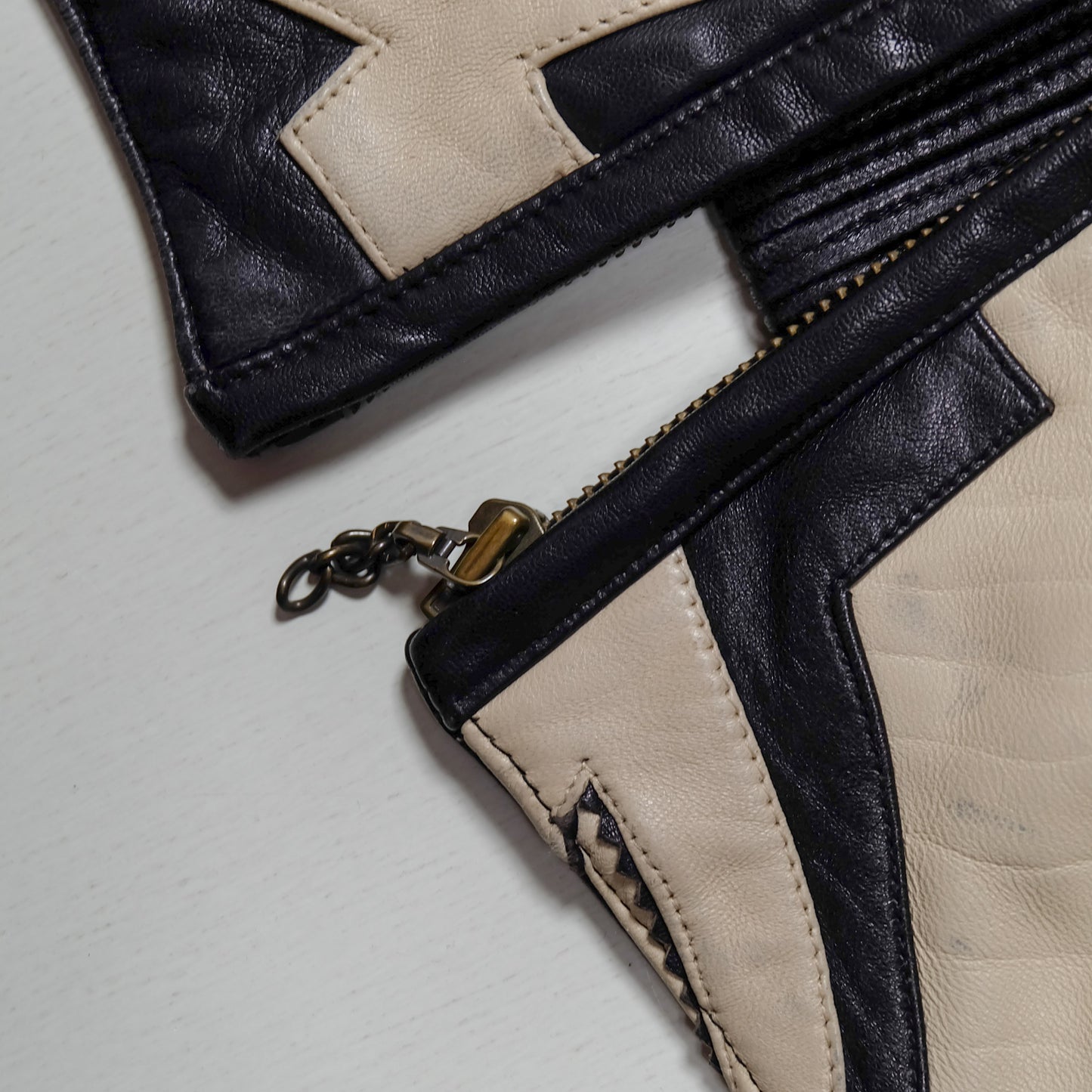 Vintage Marc Buchanan Pelle Pelle Leather Jacket Size 38 Black Cream Chain Sword Hip Hop Bomber 90s Oversized Blouson