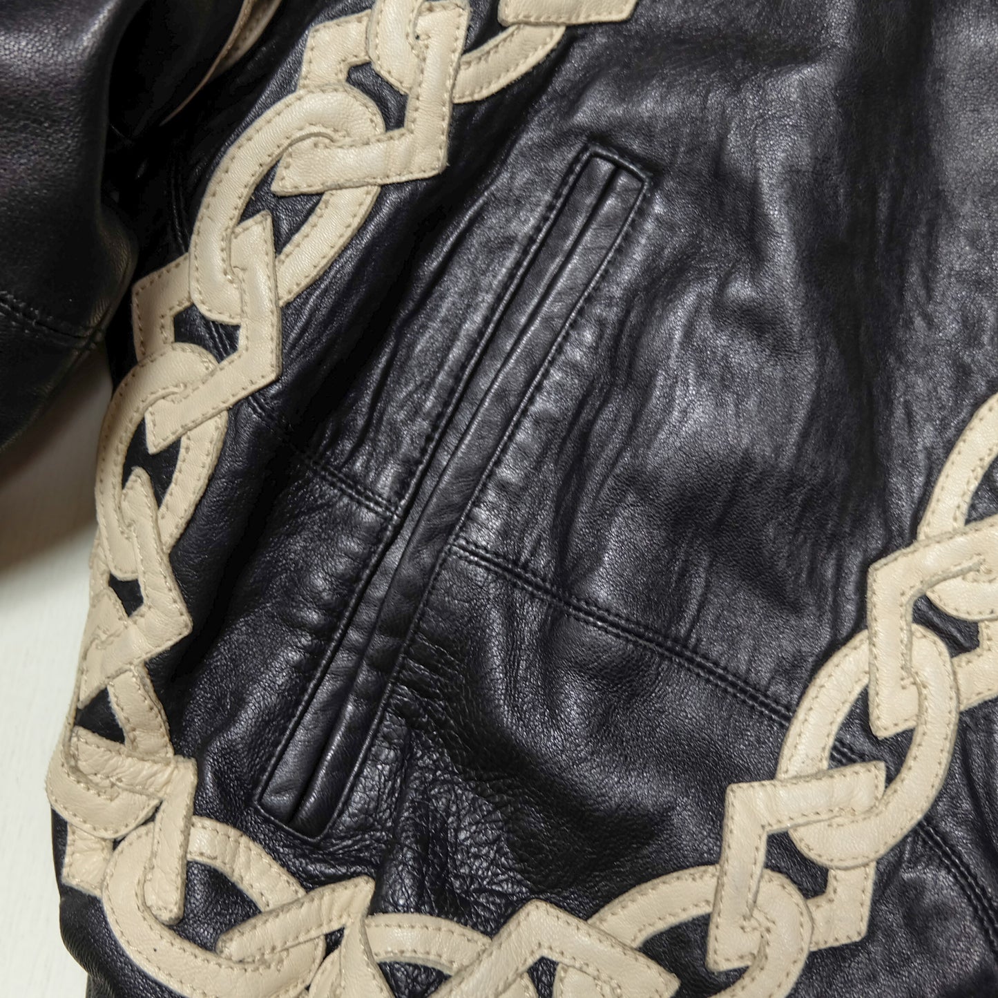 Vintage Marc Buchanan Pelle Pelle Leather Jacket Size 38 Black Cream Chain Sword Hip Hop Bomber 90s Oversized Blouson