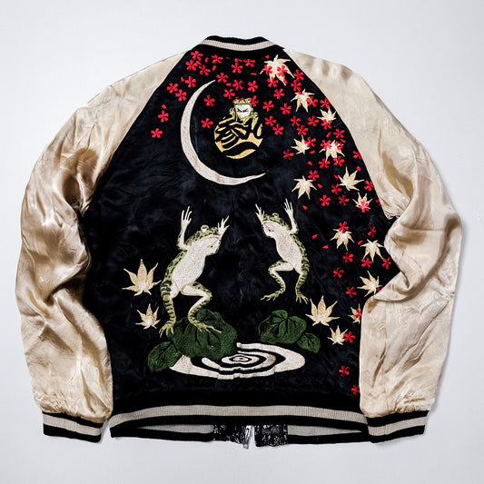 Rare San Maruichi Frog Sukajan Jacket L-XL Reversible Kaeru Moon Sakura Momiji Japanese Embroidered Souvenir Bomber