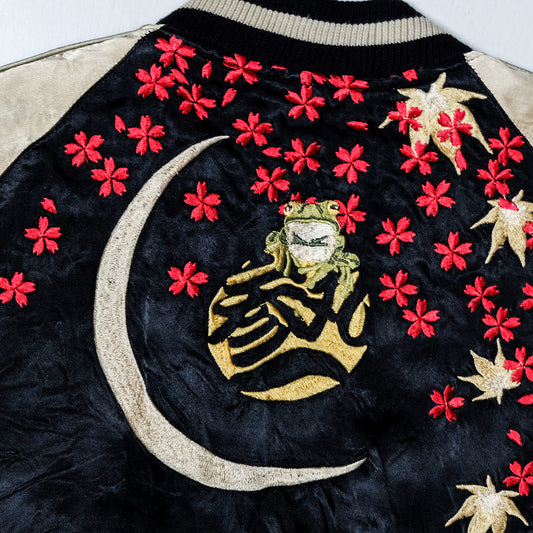 Rare San Maruichi Frog Sukajan Jacket L-XL Reversible Kaeru Moon Sakura Momiji Japanese Embroidered Souvenir Bomber