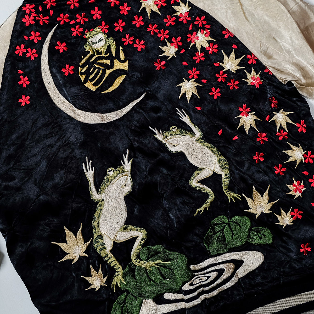 Rare San Maruichi Frog Sukajan Jacket L-XL Reversible Kaeru Moon Sakura Momiji Japanese Embroidered Souvenir Bomber
