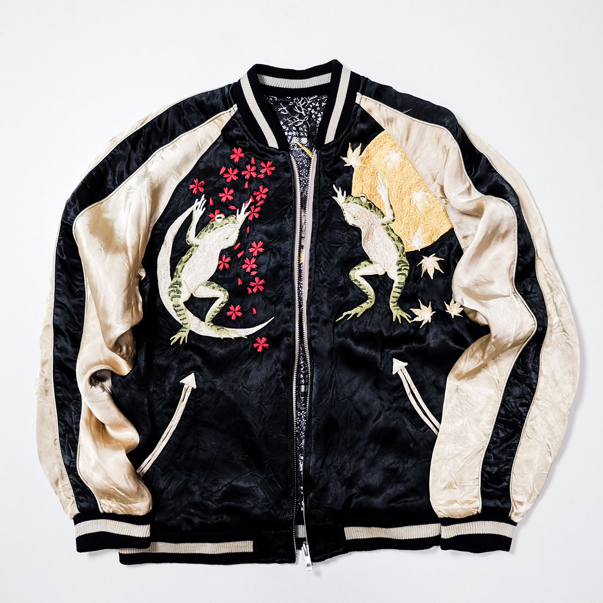 Rare San Maruichi Frog Sukajan Jacket L-XL Reversible Kaeru Moon Sakura Momiji Japanese Embroidered Souvenir Bomber
