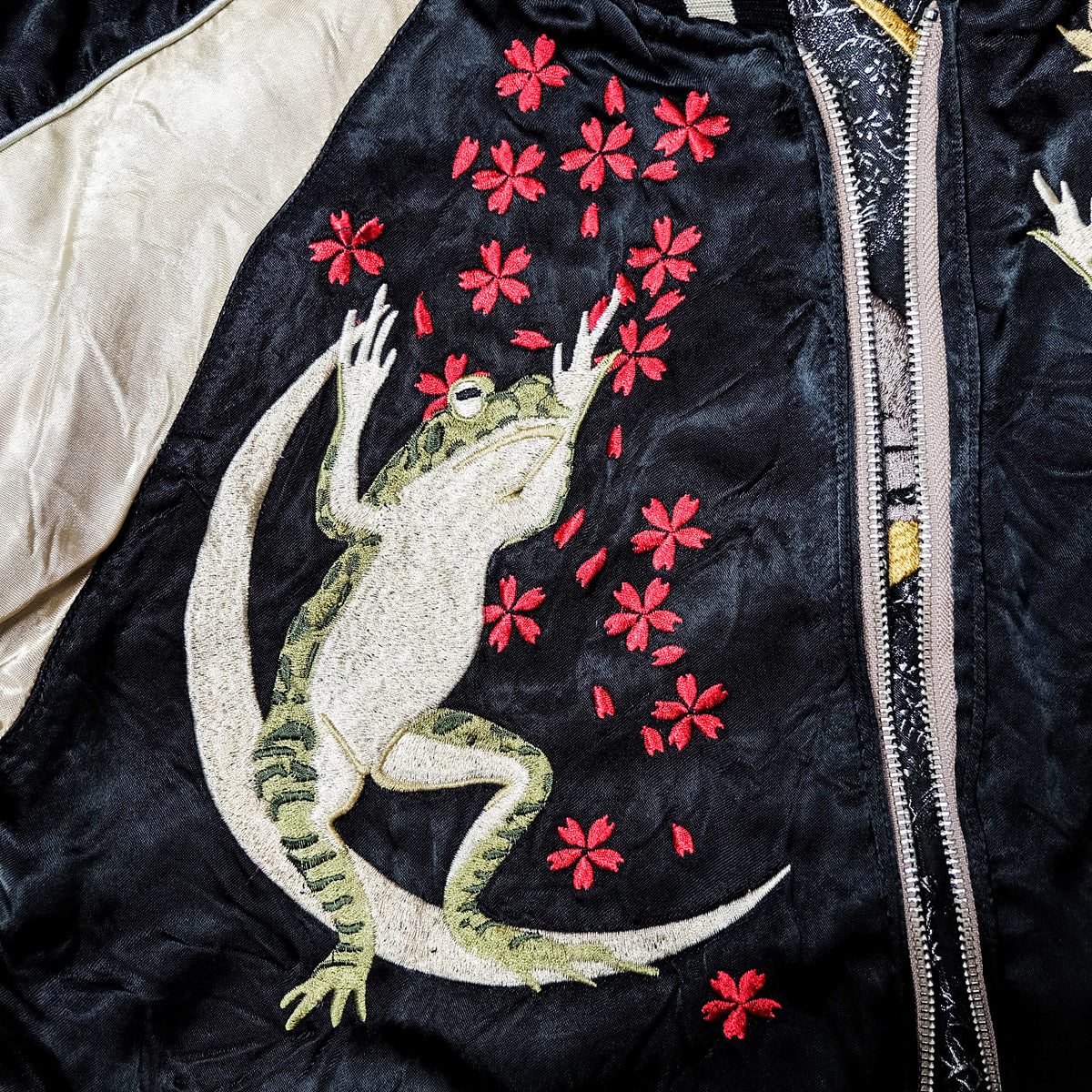 Rare San Maruichi Frog Sukajan Jacket L-XL Reversible Kaeru Moon Sakura Momiji Japanese Embroidered Souvenir Bomber