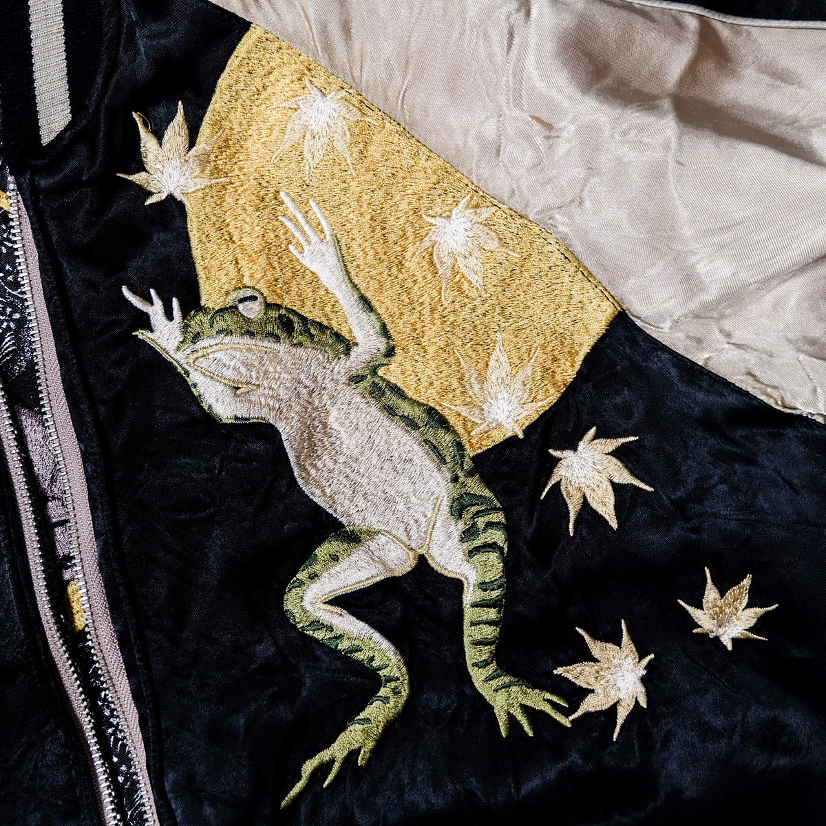 Rare San Maruichi Frog Sukajan Jacket L-XL Reversible Kaeru Moon Sakura Momiji Japanese Embroidered Souvenir Bomber