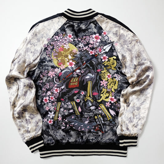 DOPE MAXIMALIST Miyabi Musubi Sukajan Jacket Zenbu Samurai Musha Warrior & Sakura Cherry Blossoms Tattoo Embroidery | Souvenir Jacket Japan