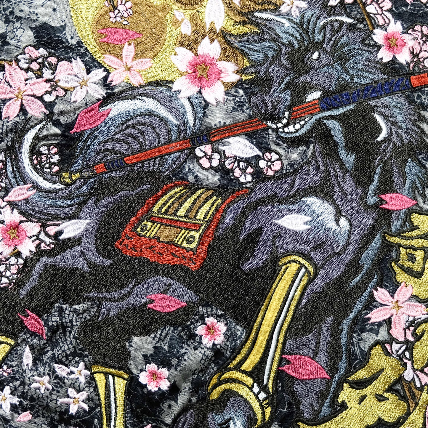 DOPE MAXIMALIST Miyabi Musubi Sukajan Jacket Zenbu Samurai Musha Warrior & Sakura Cherry Blossoms Tattoo Embroidery | Souvenir Jacket Japan