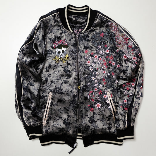 DOPE MAXIMALIST Miyabi Musubi Sukajan Jacket Zenbu Samurai Musha Warrior & Sakura Cherry Blossoms Tattoo Embroidery | Souvenir Jacket Japan