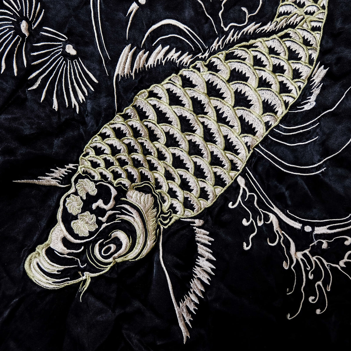 Vintage Japanese Sukajan Souvenir Jacket | Reversible Black & Red Satin | Hand-Embroidered Gold Koi Carp + Pine | Rare Collectible