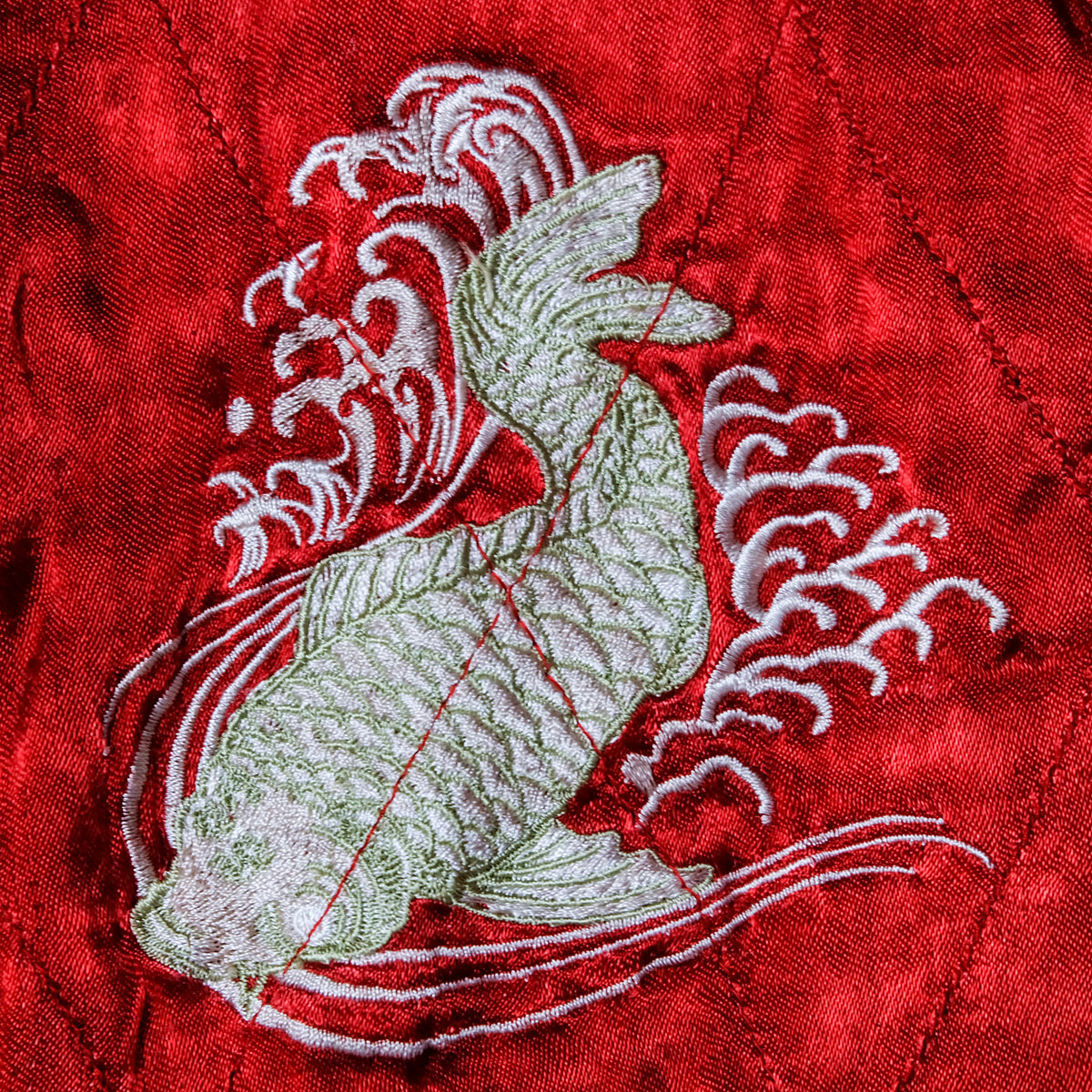 Vintage Japanese Sukajan Souvenir Jacket | Reversible Black & Red Satin | Hand-Embroidered Gold Koi Carp + Pine | Rare Collectible
