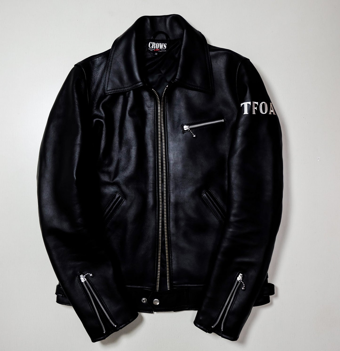 Rare CROWS × WORST T.F.O.A Yanagi Shinji Leather Jacket Size 38 Skull Crossbones Cropped Heads Biker Rider