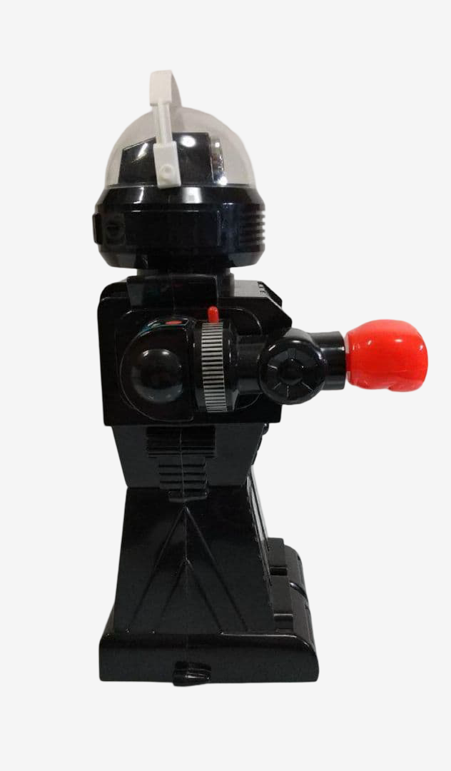 Kamco Cosmic Talking Robot · 12-Inch Battery-Operated Robot with Light-Up Eyes, Shooting Fists & Original Box · 1980s