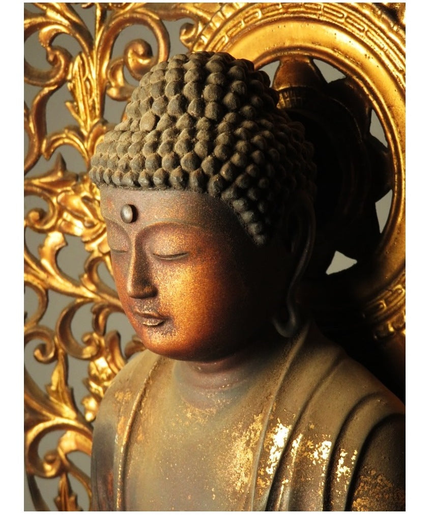 Amida Nyorai Triad — Edo–Meiji Wooden Buddhist Sculpture Set, Temple-Scale Devotional Installation (68 cm)