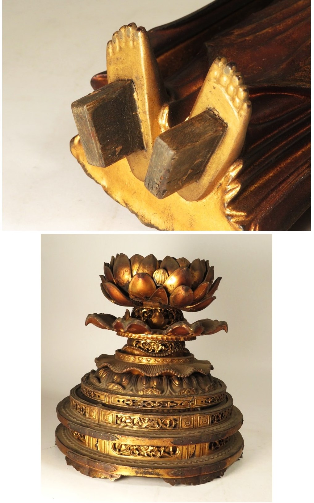 Amida Nyorai Triad — Edo–Meiji Wooden Buddhist Sculpture Set, Temple-Scale Devotional Installation (68 cm)