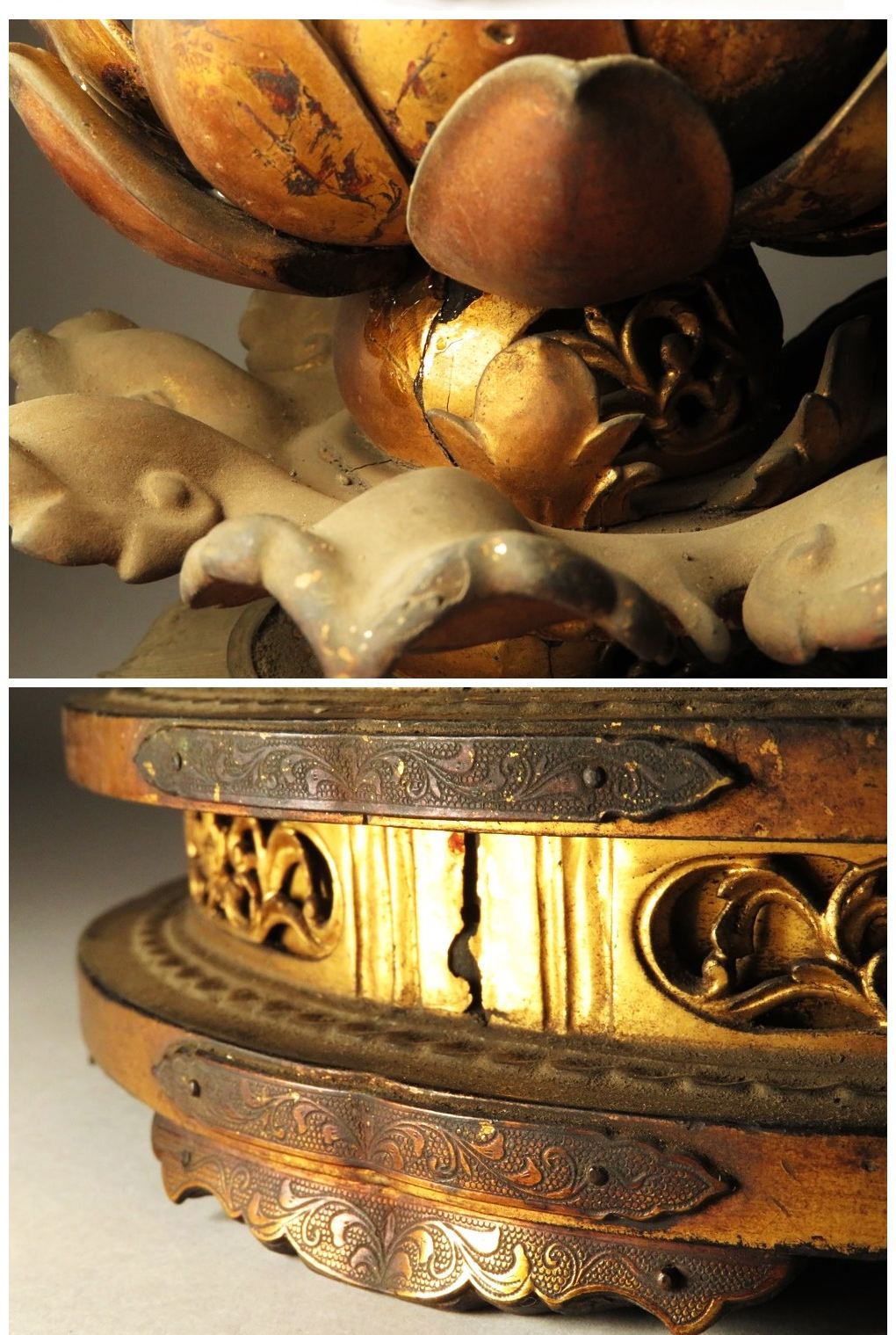 Amida Nyorai Triad — Edo–Meiji Wooden Buddhist Sculpture Set, Temple-Scale Devotional Installation (68 cm)