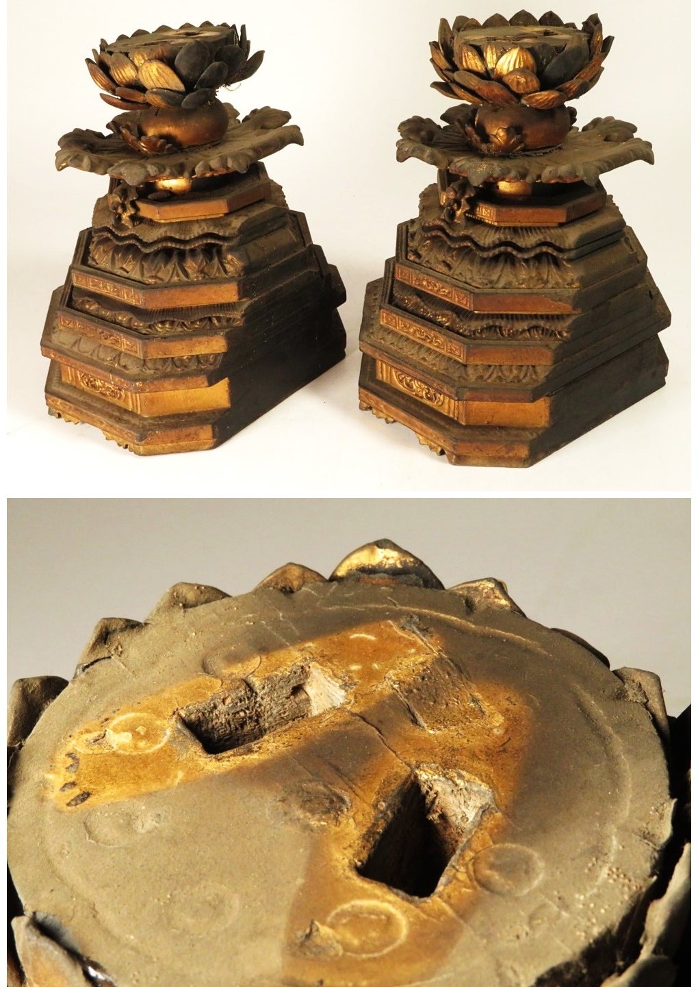 Amida Nyorai Triad — Edo–Meiji Wooden Buddhist Sculpture Set, Temple-Scale Devotional Installation (68 cm)