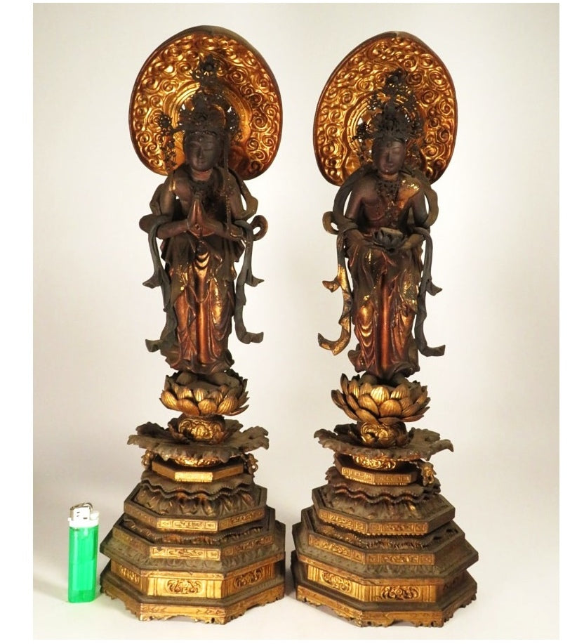 Amida Nyorai Triad — Edo–Meiji Wooden Buddhist Sculpture Set, Temple-Scale Devotional Installation (68 cm)
