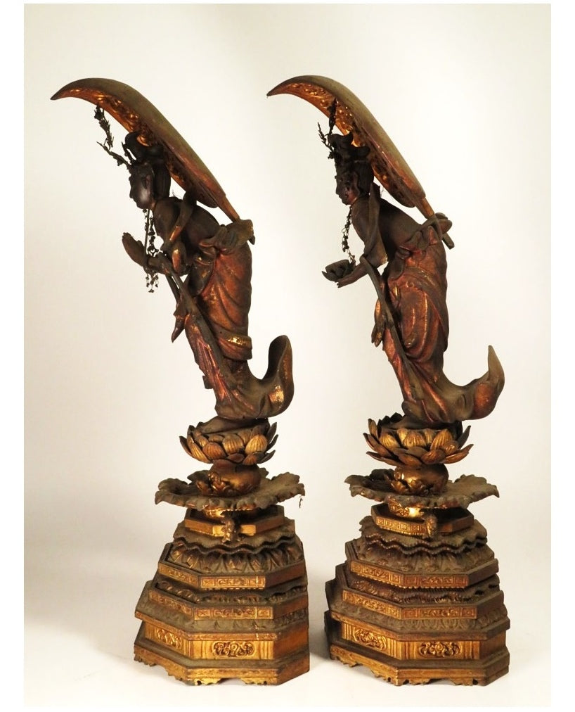 Amida Nyorai Triad — Edo–Meiji Wooden Buddhist Sculpture Set, Temple-Scale Devotional Installation (68 cm)