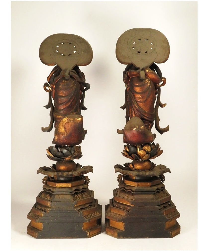 Amida Nyorai Triad — Edo–Meiji Wooden Buddhist Sculpture Set, Temple-Scale Devotional Installation (68 cm)