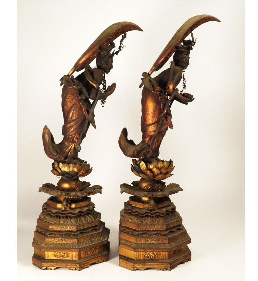 Amida Nyorai Triad — Edo–Meiji Wooden Buddhist Sculpture Set, Temple-Scale Devotional Installation (68 cm)