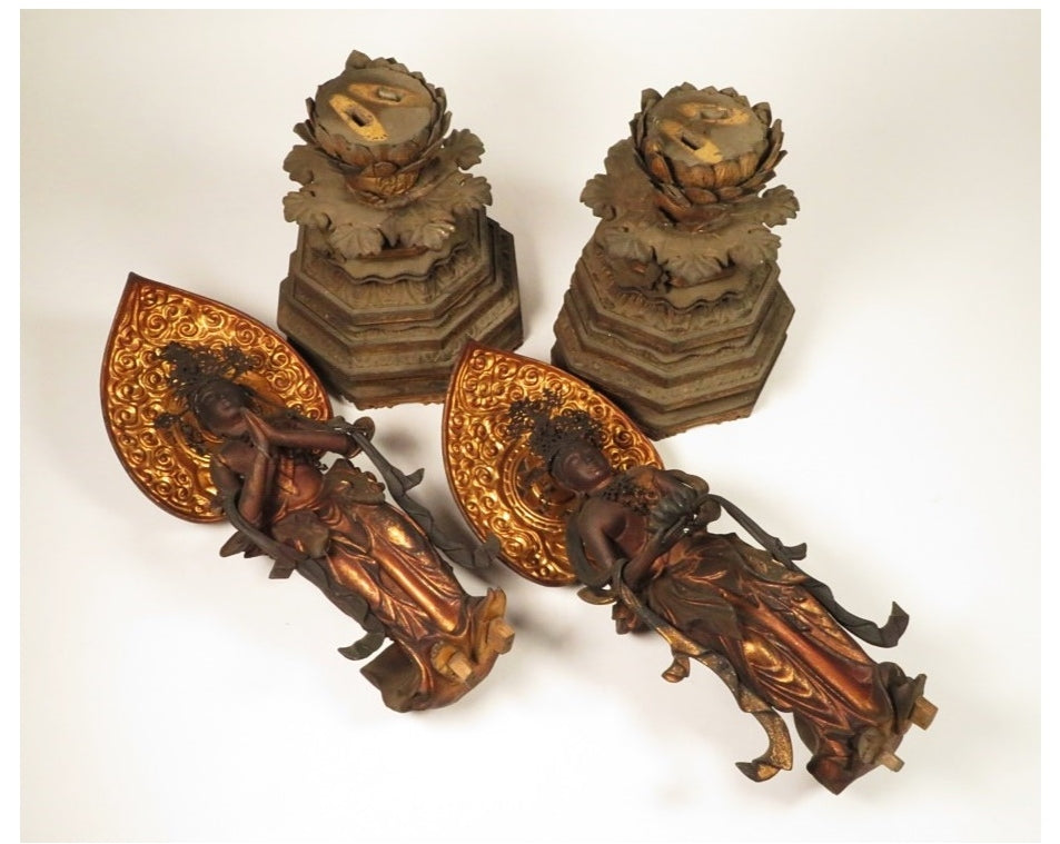 Amida Nyorai Triad — Edo–Meiji Wooden Buddhist Sculpture Set, Temple-Scale Devotional Installation (68 cm)