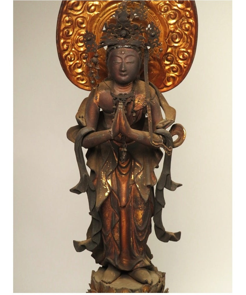 Amida Nyorai Triad — Edo–Meiji Wooden Buddhist Sculpture Set, Temple-Scale Devotional Installation (68 cm)