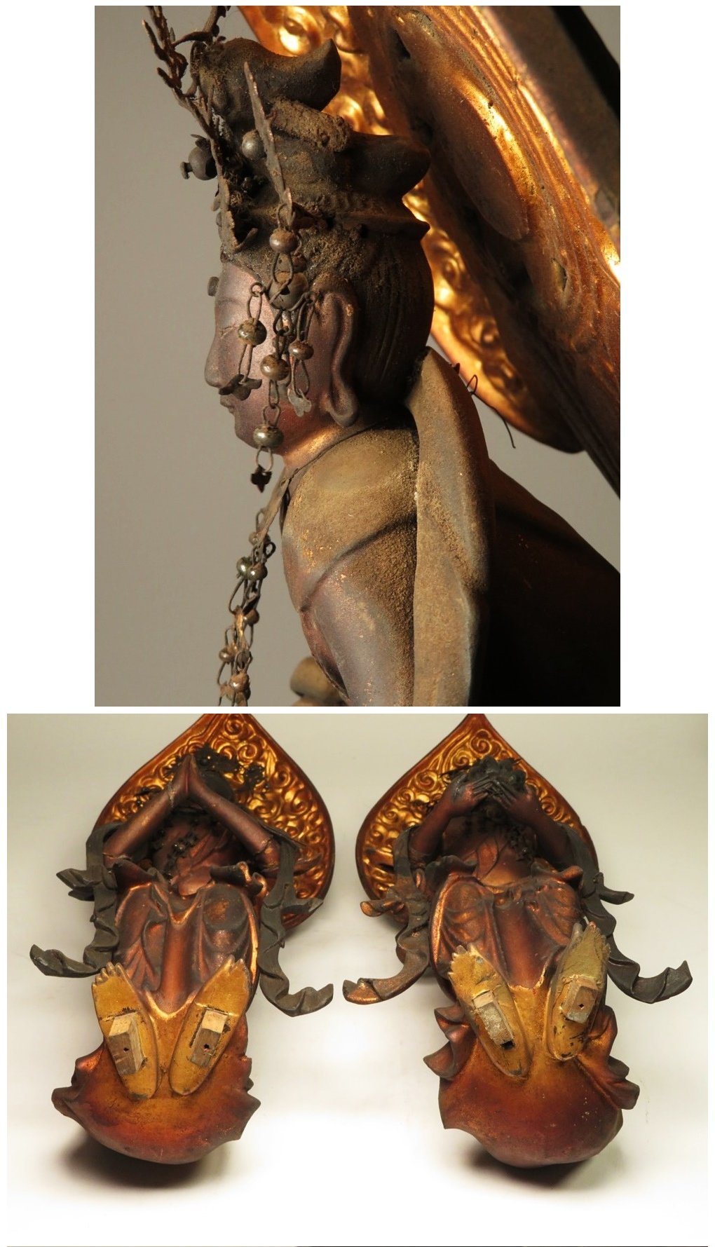 Amida Nyorai Triad — Edo–Meiji Wooden Buddhist Sculpture Set, Temple-Scale Devotional Installation (68 cm)