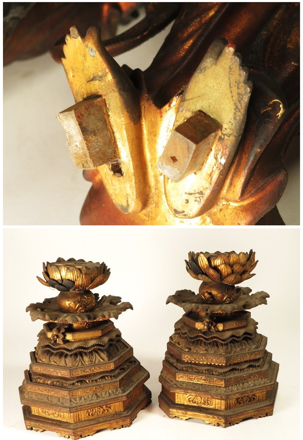 Amida Nyorai Triad — Edo–Meiji Wooden Buddhist Sculpture Set, Temple-Scale Devotional Installation (68 cm)