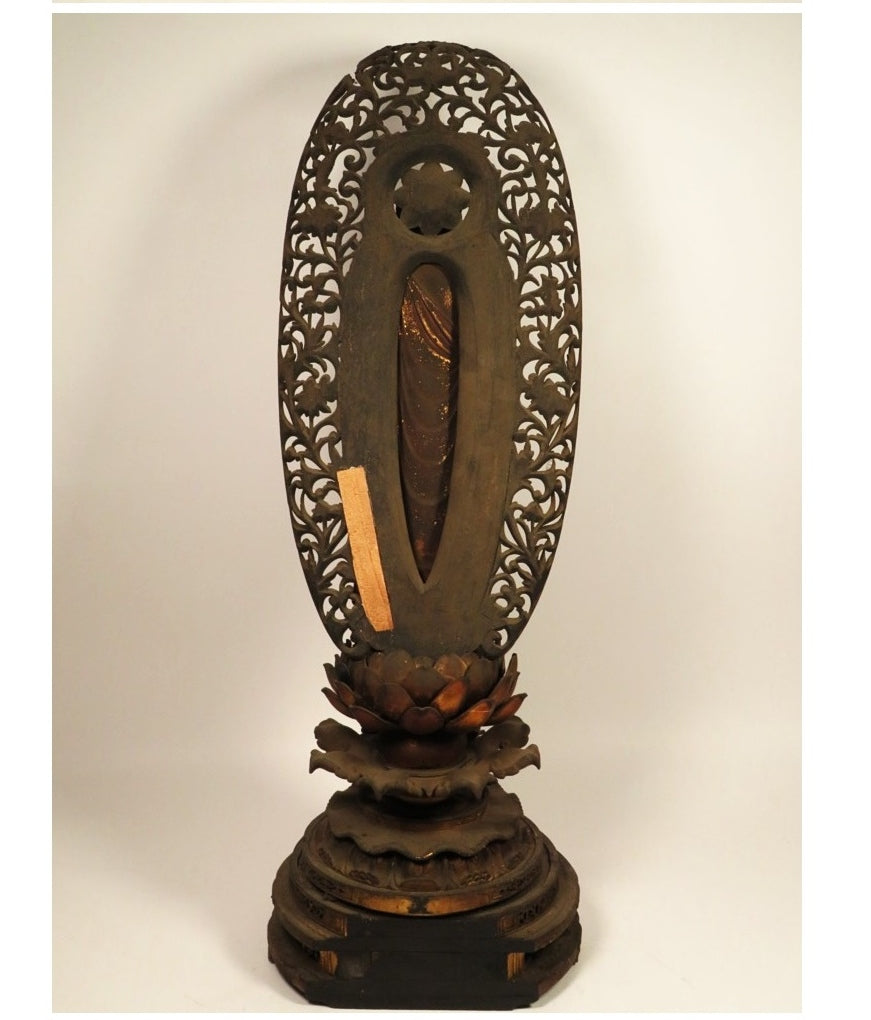 Amida Nyorai Triad — Edo–Meiji Wooden Buddhist Sculpture Set, Temple-Scale Devotional Installation (68 cm)