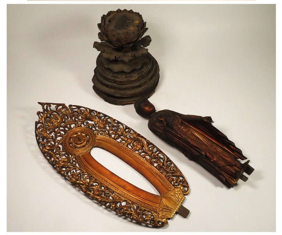 Amida Nyorai Triad — Edo–Meiji Wooden Buddhist Sculpture Set, Temple-Scale Devotional Installation (68 cm)