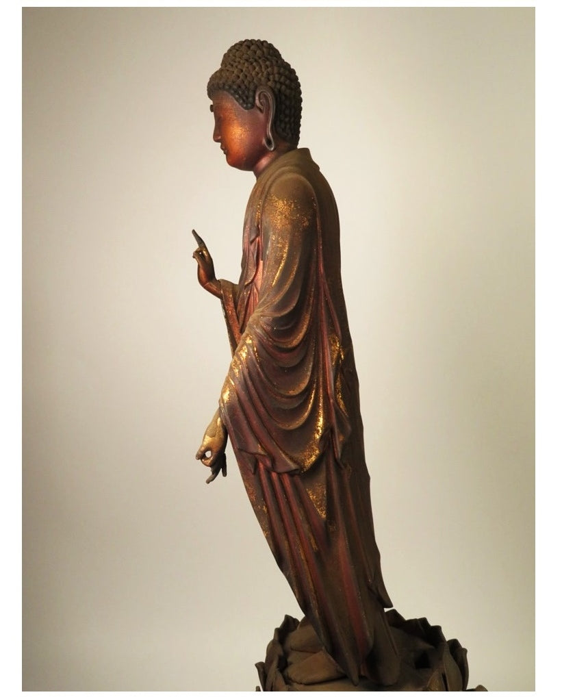 Amida Nyorai Triad — Edo–Meiji Wooden Buddhist Sculpture Set, Temple-Scale Devotional Installation (68 cm)