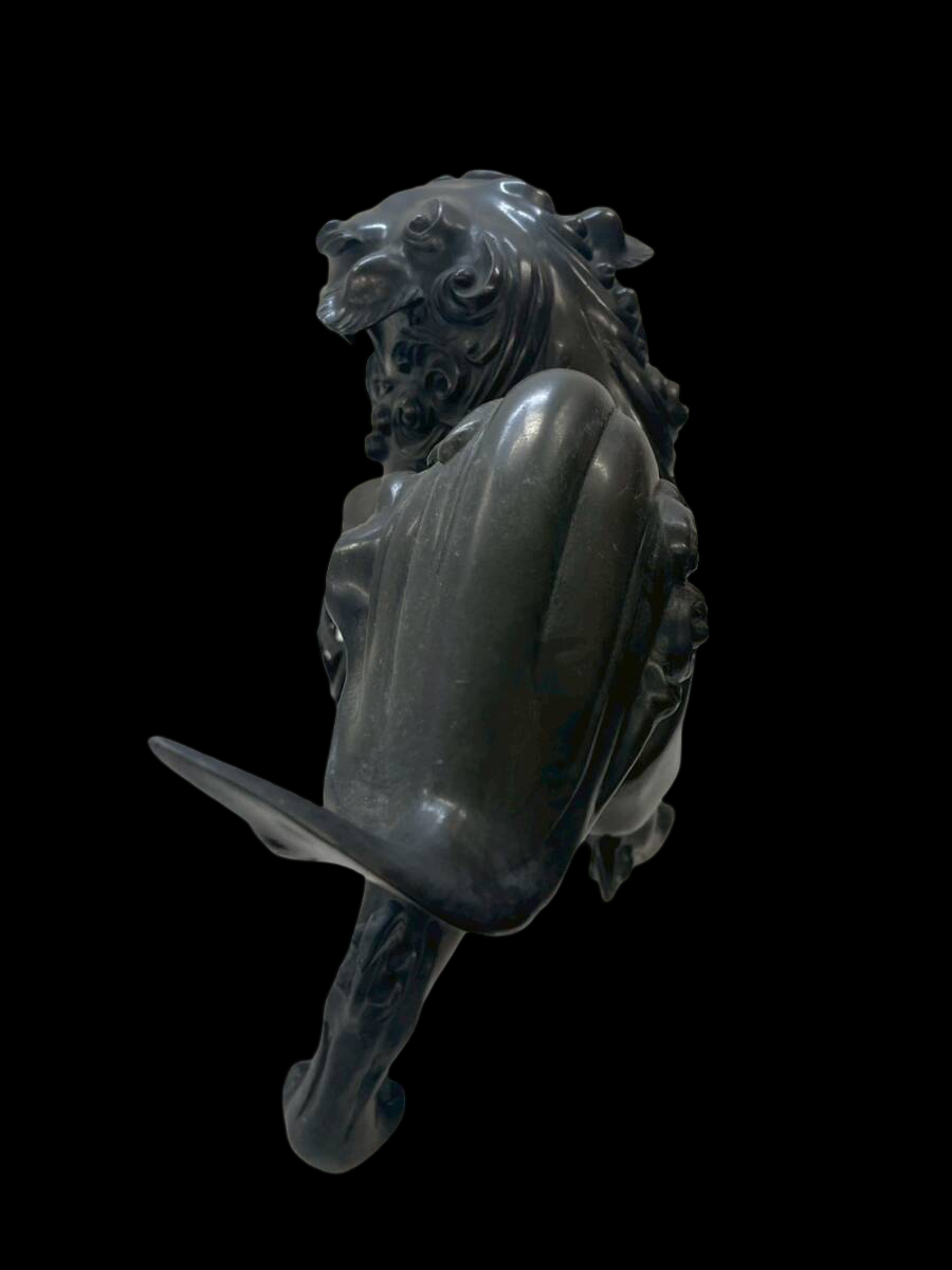 Vintage Japanese Guardian Shishi Foo Fu Dog / Lion Metal Okimono with Jewel Ball