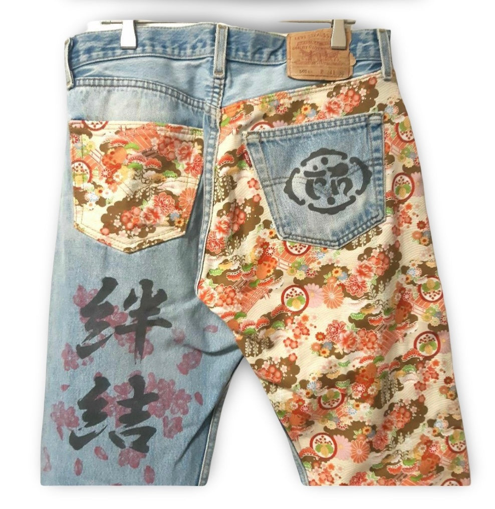 Levi’s 501 Remake Wagara Tiger & Floral Patchwork Art Denim – Japanese Style