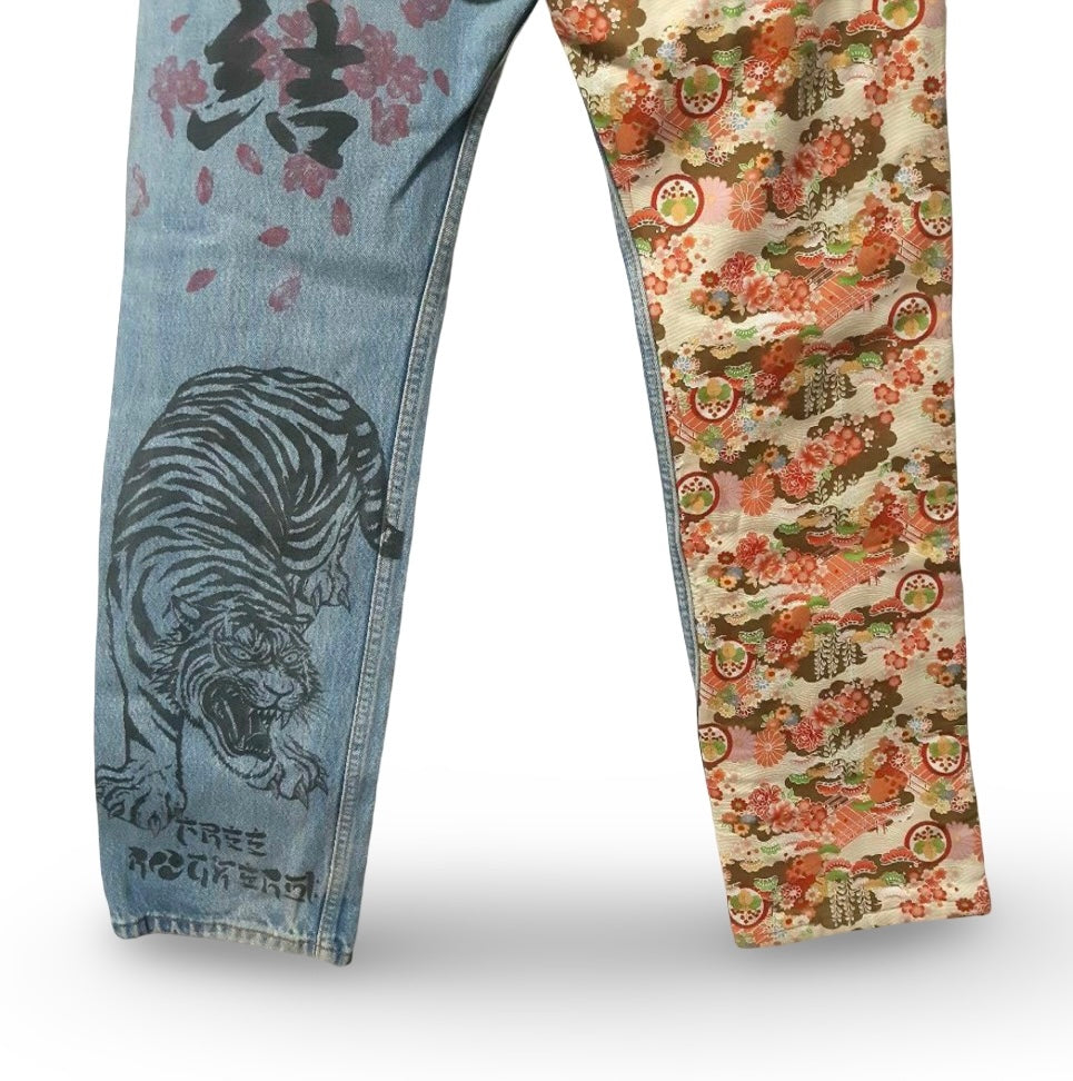 Levi’s 501 Remake Wagara Tiger & Floral Patchwork Art Denim – Japanese Style