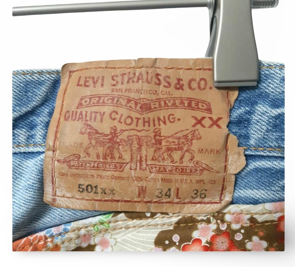 Levi’s 501 Remake Wagara Tiger & Floral Patchwork Art Denim – Japanese Style