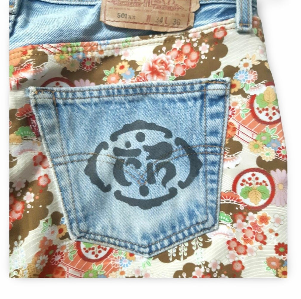 Levi’s 501 Remake Wagara Tiger & Floral Patchwork Art Denim – Japanese Style