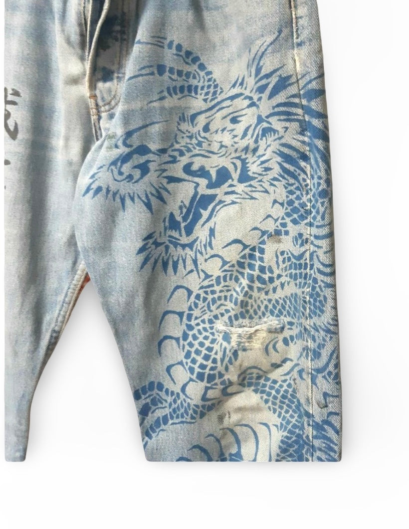 Levi’s 501 Remake Wagara Tiger & Floral Patchwork Art Denim – Japanese Style