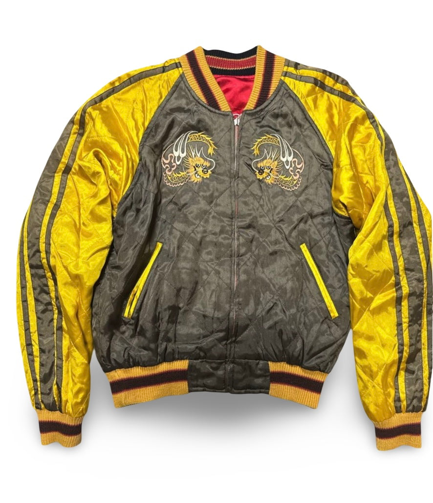 Reversible DOGTOWN Dragon & Tiger Sukajan – Japan Map Embroidery / 90s–00s Vintage Satin Souvenir Jacket (Preloved)