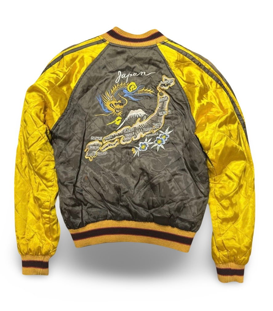 Reversible DOGTOWN Dragon & Tiger Sukajan – Japan Map Embroidery / 90s–00s Vintage Satin Souvenir Jacket (Preloved)