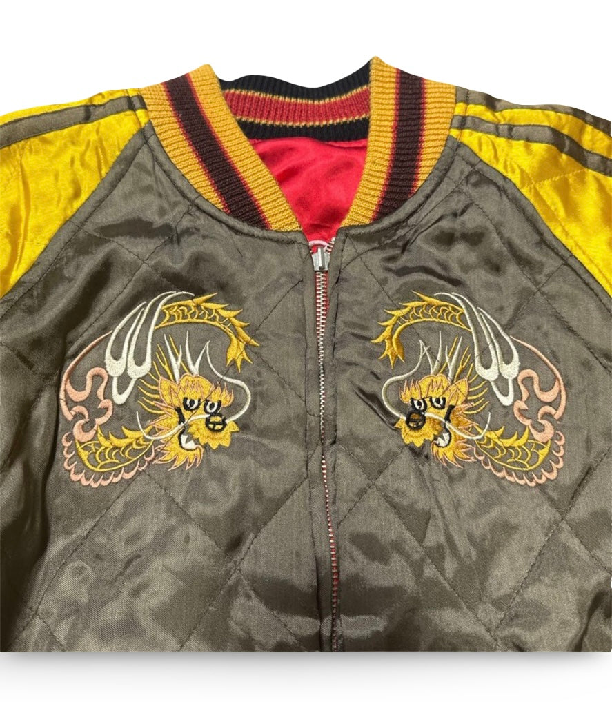 Reversible DOGTOWN Dragon & Tiger Sukajan – Japan Map Embroidery / 90s–00s Vintage Satin Souvenir Jacket (Preloved)