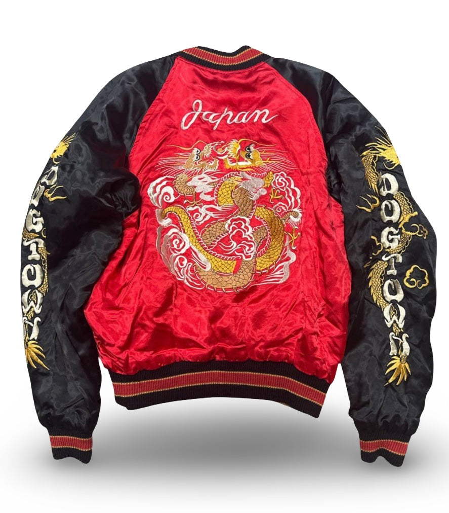 Reversible DOGTOWN Dragon & Tiger Sukajan – Japan Map Embroidery / 90s–00s Vintage Satin Souvenir Jacket (Preloved)