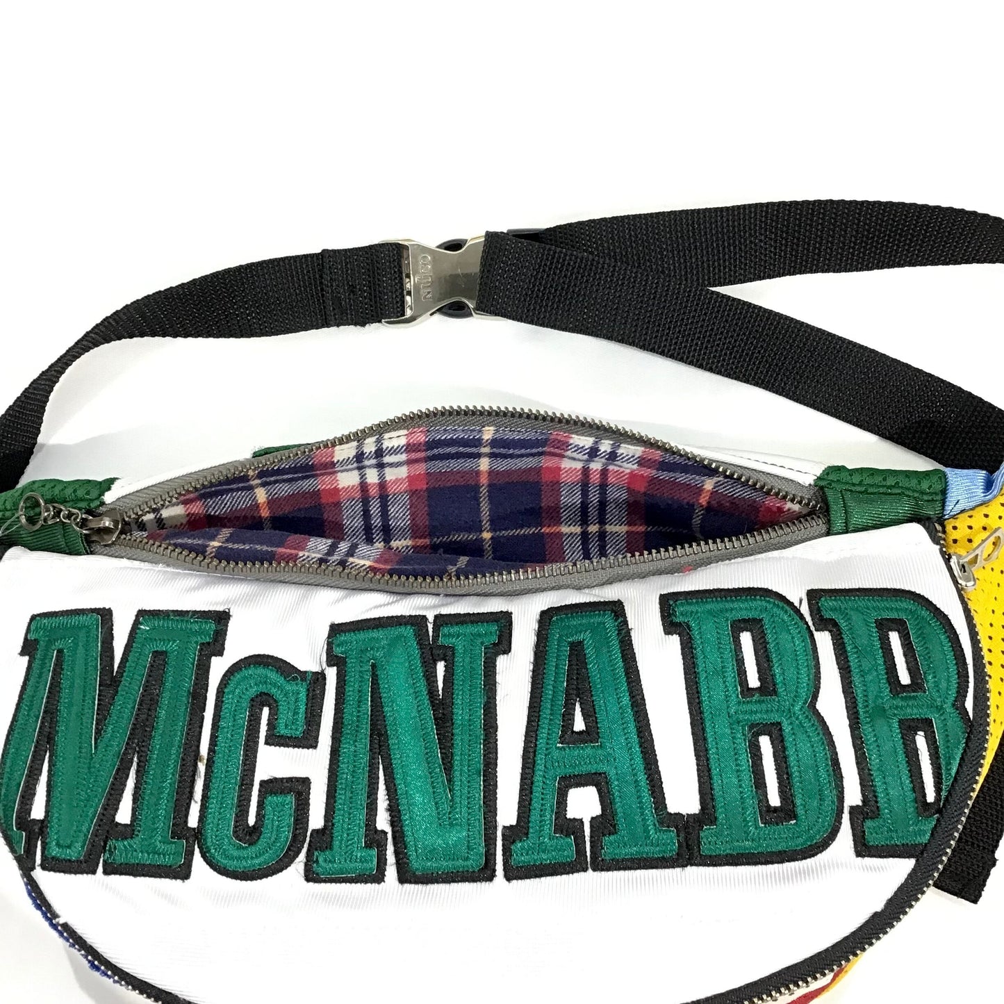 NFL Team Eagles "MCNABB" Amekaji Japanese Vintage Handmade Custom One and Only One Cote Mer Upcycle Sustainable Upscale Street Fashion Embroidered Remake Deconstructed Shirts Waist Bag